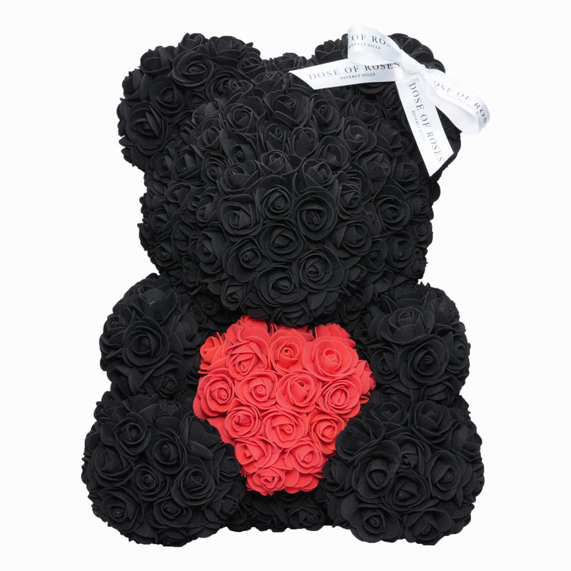 Black Love Heart Rose Bear