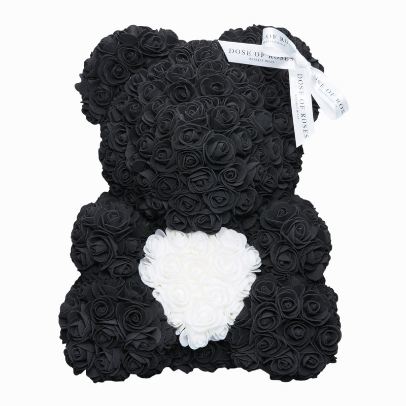 Black & White Love Heart Rose Bear