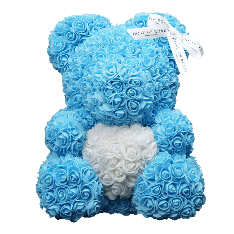 Blue & White Love Heart Rose Bear