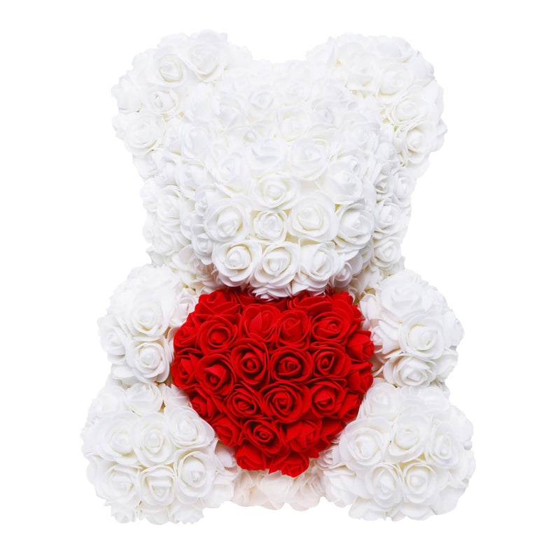 White Love Heart Rose Bear